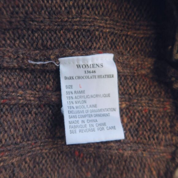 WOOLRICH Marled Chocolate Brown Sweater Size L Boxy Wool Blend Embroidered Rib - Picture 10 of 11
